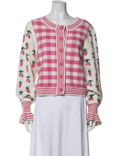 Pre-owned Loveshackfancy Plaid Print Crew Neck Sweater In Pink
