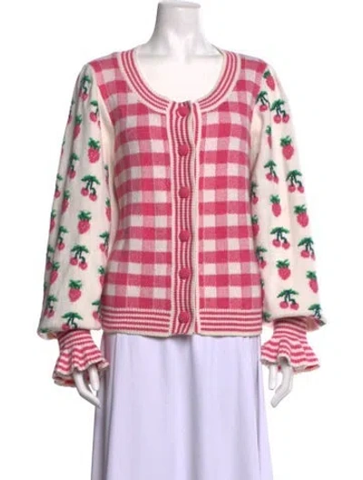 Pre-owned Loveshackfancy Plaid Print Crew Neck Sweater In White
