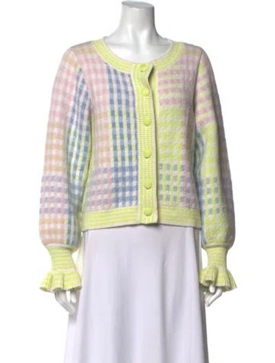 Pre-owned Loveshackfancy Plaid Print Crew Neck Sweater In White