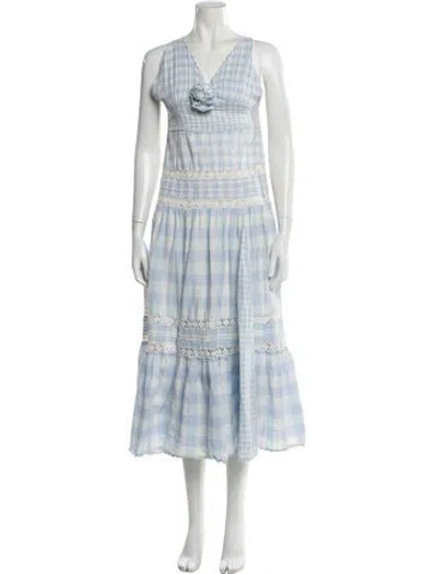 Pre-owned Loveshackfancy Plaid Print Long Dress In Blue