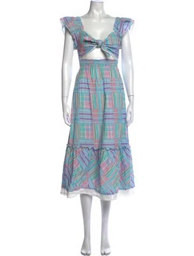 Pre-owned Loveshackfancy Plaid Print Long Dress In Blue