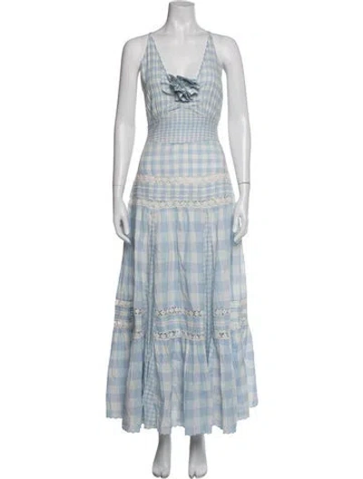 Pre-owned Loveshackfancy Plaid Print Long Dress In Blue