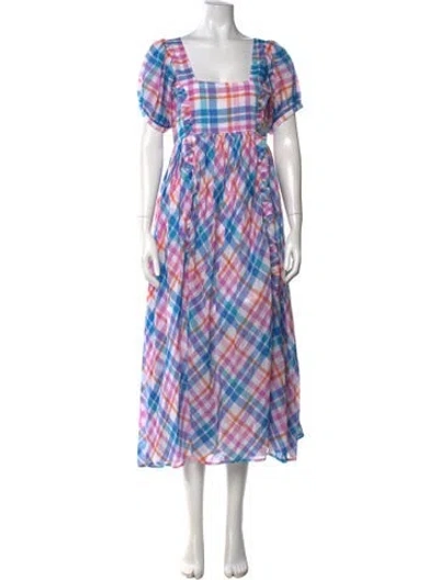 Pre-owned Loveshackfancy Plaid Print Long Dress In Blue/purple