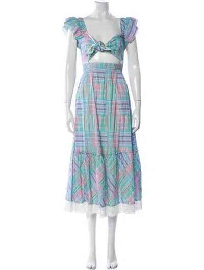 Pre-owned Loveshackfancy Plaid Print Long Dress In Multi