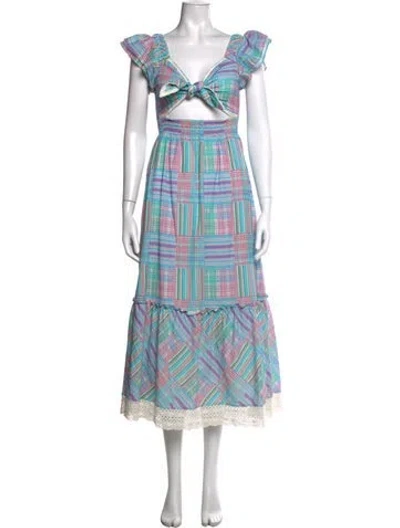 Pre-owned Loveshackfancy Plaid Print Long Dress In Neutral