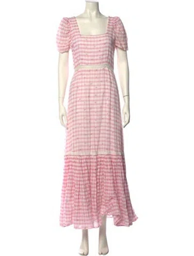 Pre-owned Loveshackfancy Plaid Print Long Dress In Pink