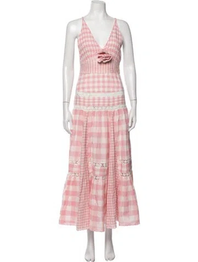 Pre-owned Loveshackfancy Plaid Print Long Dress In Pink