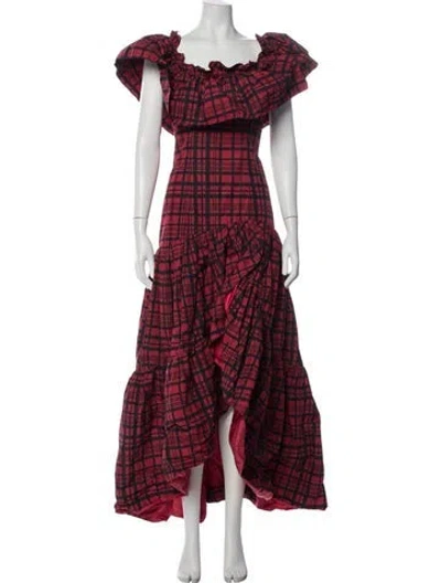 Pre-owned Loveshackfancy Plaid Print Long Dress In Red