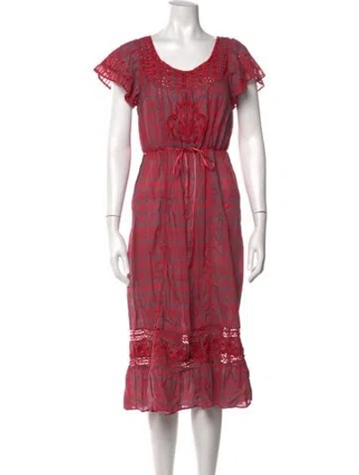 Pre-owned Loveshackfancy Plaid Print Long Dress In Red