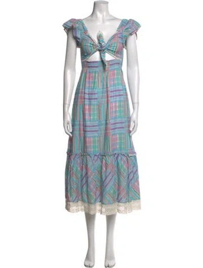 Pre-owned Loveshackfancy Plaid Print Long Dress W/ Tags In Blue/pink