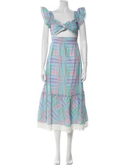 Pre-owned Loveshackfancy Plaid Print Long Dress W/ Tags In Multi