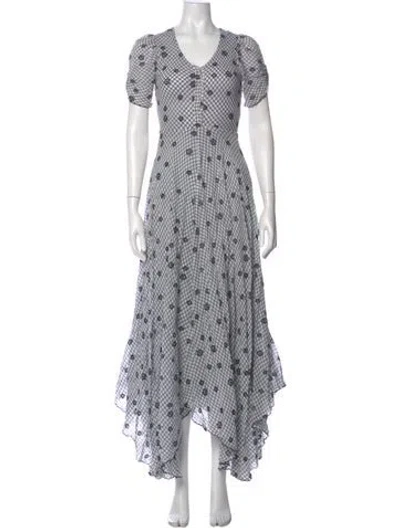 Pre-owned Loveshackfancy Plaid Print Long Dress In White