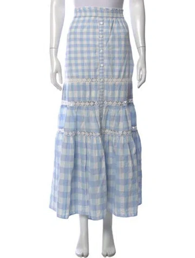 Pre-owned Loveshackfancy Plaid Print Long Skirt In Blue