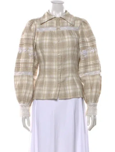 Pre-owned Loveshackfancy Plaid Print Long Sleeve Blouse In Neutrals