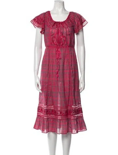 Pre-owned Loveshackfancy Plaid Print Midi Length Dress In Red