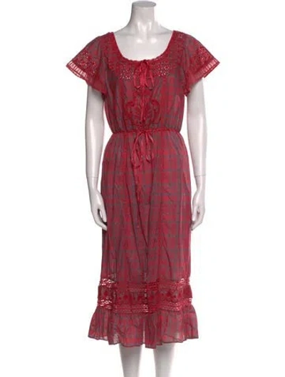 Pre-owned Loveshackfancy Plaid Print Midi Length Dress In Red