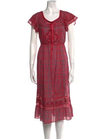 Pre-owned Loveshackfancy Plaid Print Midi Length Dress In Red