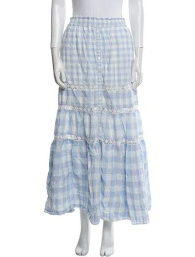 Pre-owned Loveshackfancy Plaid Print Midi Length Skirt In Blue