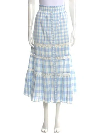 Pre-owned Loveshackfancy Plaid Print Midi Length Skirt In Blue