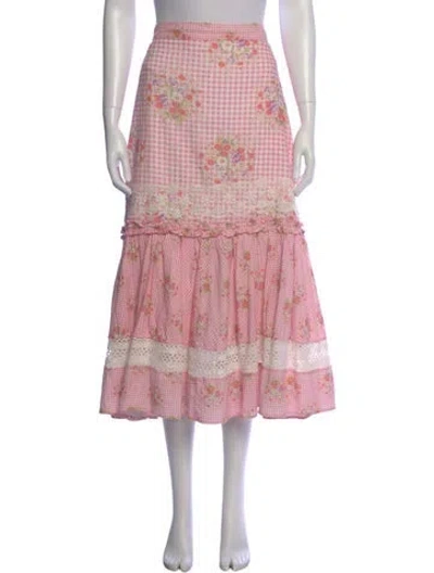 Pre-owned Loveshackfancy Plaid Print Midi Length Skirt In Pink