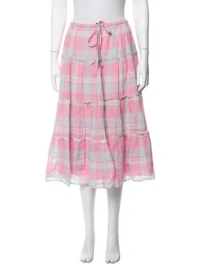 Pre-owned Loveshackfancy Plaid Print Midi Length Skirt In Pink