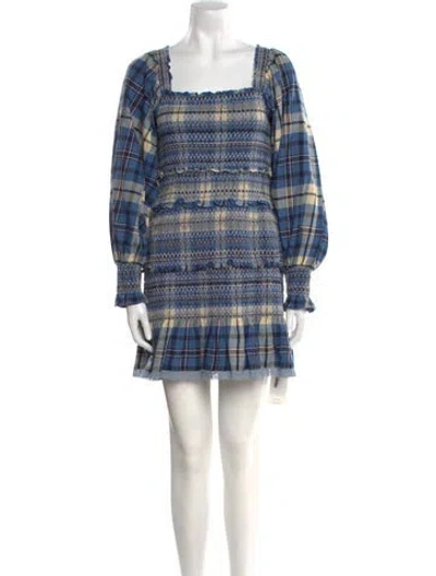 Pre-owned Loveshackfancy Plaid Print Mini Dress In Blue