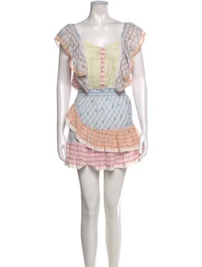 Pre-owned Loveshackfancy Plaid Print Mini Dress In Blue