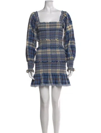 Pre-owned Loveshackfancy Plaid Print Mini Dress In Blue