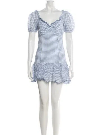 Pre-owned Loveshackfancy Plaid Print Mini Dress In Blue