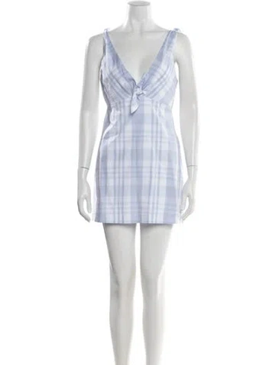 Pre-owned Loveshackfancy Plaid Print Mini Dress In Blue