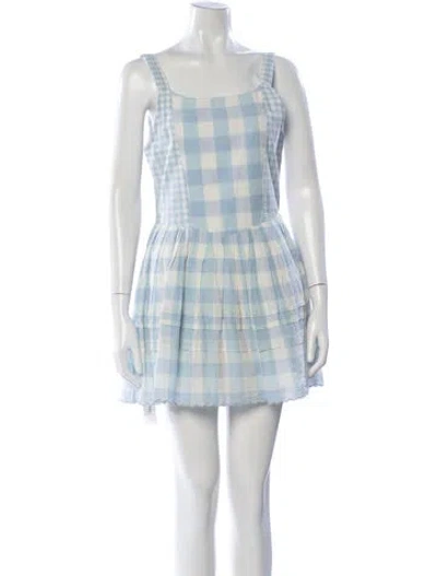 Pre-owned Loveshackfancy Plaid Print Mini Dress In Blue