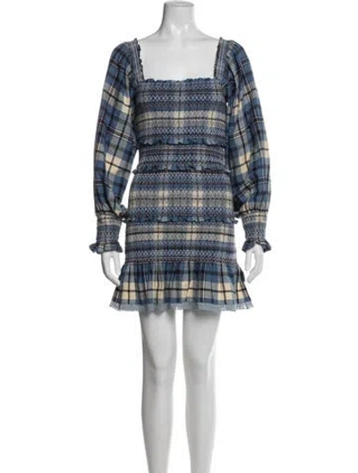 Pre-owned Loveshackfancy Plaid Print Mini Dress In Blue