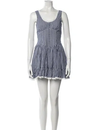 Pre-owned Loveshackfancy Plaid Print Mini Dress In Blue