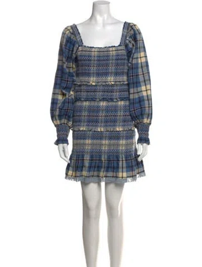 Pre-owned Loveshackfancy Plaid Print Mini Dress In Blue