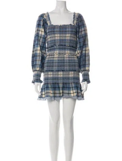 Pre-owned Loveshackfancy Plaid Print Mini Dress In Blue