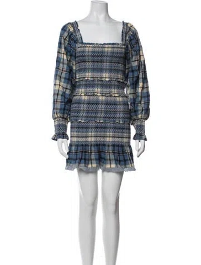 Pre-owned Loveshackfancy Plaid Print Mini Dress In Blue