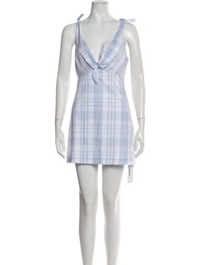 Pre-owned Loveshackfancy Plaid Print Mini Dress In Blue