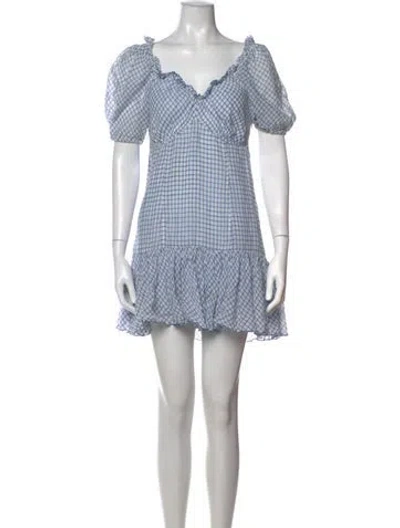 Pre-owned Loveshackfancy Plaid Print Mini Dress In Blue