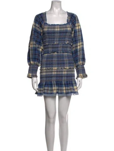 Pre-owned Loveshackfancy Plaid Print Mini Dress In Blue/neutrals