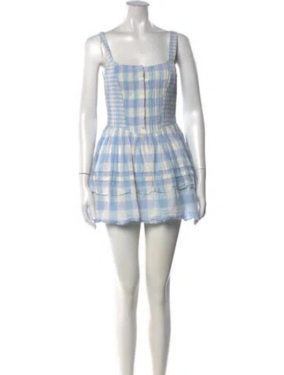 Pre-owned Loveshackfancy Plaid Print Mini Dress In Blue/white