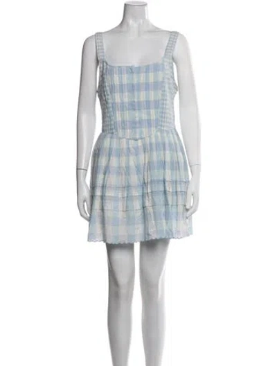 Pre-owned Loveshackfancy Plaid Print Mini Dress In Blue/white