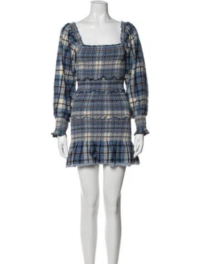Pre-owned Loveshackfancy Plaid Print Mini Dress In Blue/white
