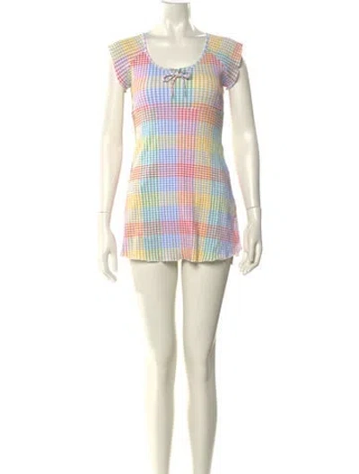 Pre-owned Loveshackfancy Plaid Print Mini Dress In Neutral