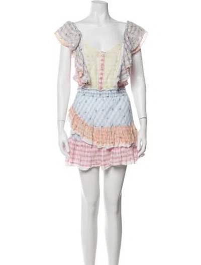 Pre-owned Loveshackfancy Plaid Print Mini Dress In Neutrals
