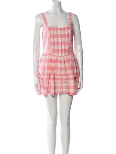 Pre-owned Loveshackfancy Plaid Print Mini Dress In Pink