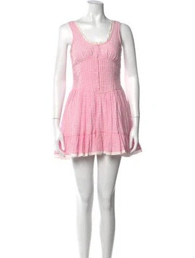 Pre-owned Loveshackfancy Plaid Print Mini Dress In Pink
