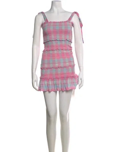 Pre-owned Loveshackfancy Plaid Print Mini Dress In Pink