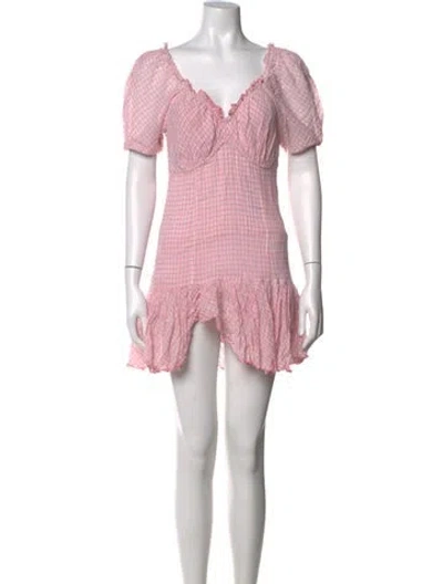 Pre-owned Loveshackfancy Plaid Print Mini Dress In Pink