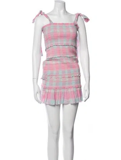 Pre-owned Loveshackfancy Plaid Print Mini Dress In Pink