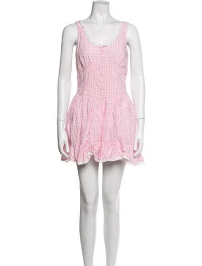 Pre-owned Loveshackfancy Plaid Print Mini Dress In Pink